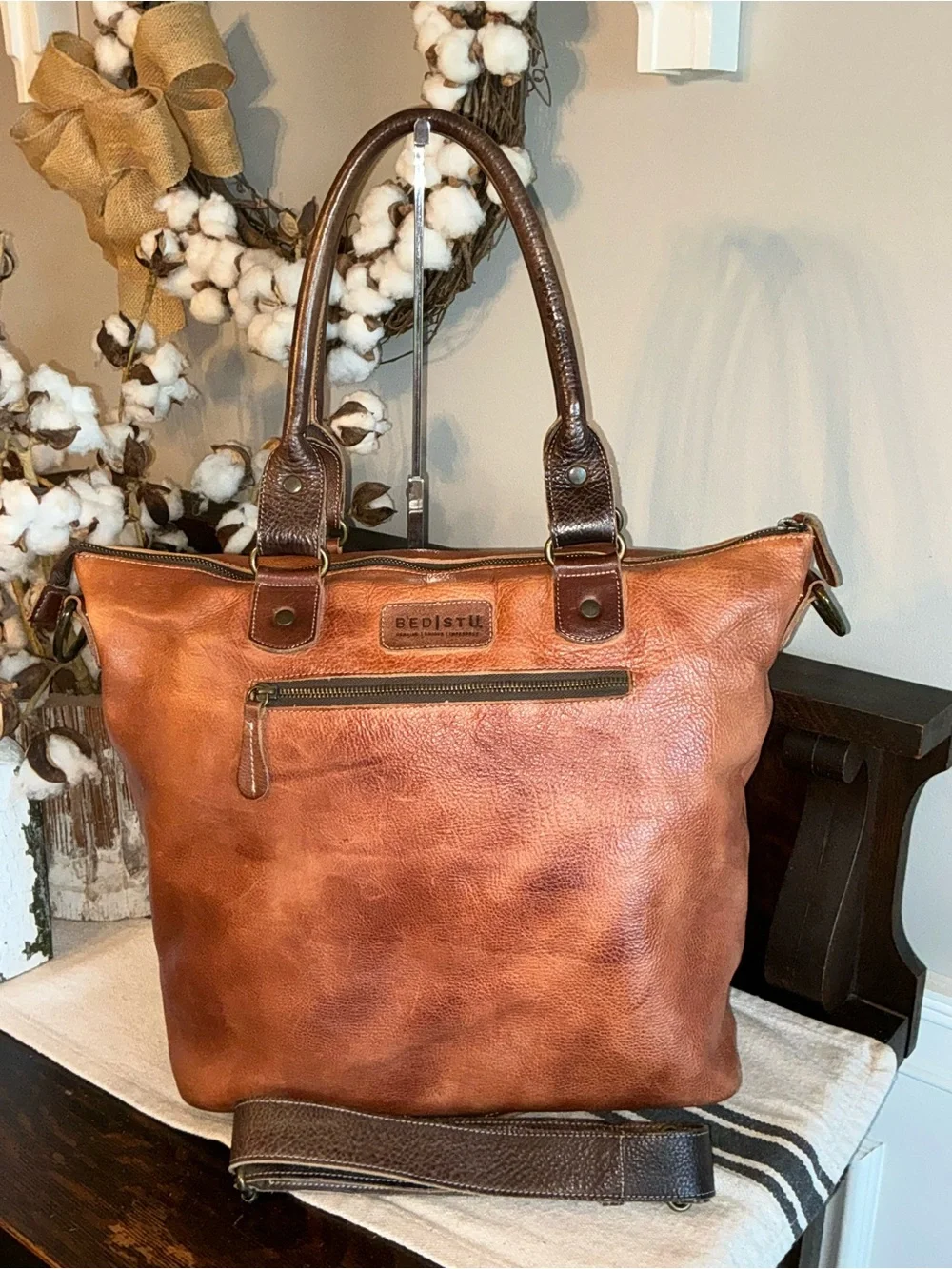 Bed Stu Two-Tone Brown Leather Tote